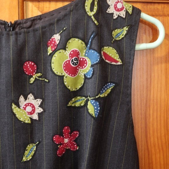 Moschino Embroidered Floral Pin Stripe Pencil Dress Medium Vintage Sheath Glam - Picture 3 of 12